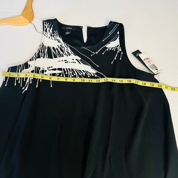Alfani Ink Splash Sleeveless Shift Dress Size 10 NWT Black Ivory - Picture 4 of 7